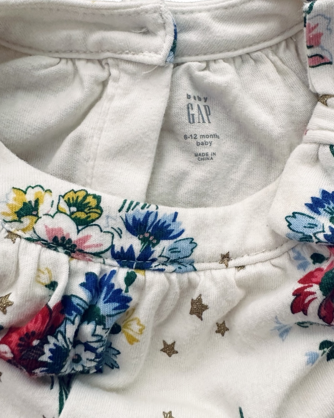 6-12M Baby Girl Baby Gap Floral Star Long Sleeve Onesie Dress