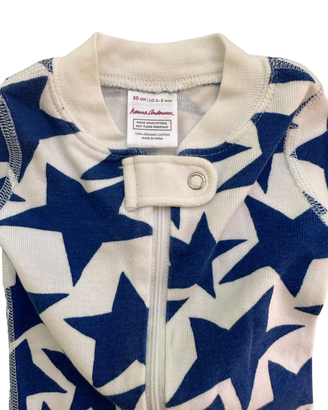 0-3M Baby Boy / Girl Blue Stars Hanna Andersson Zippered Sleeper PJs