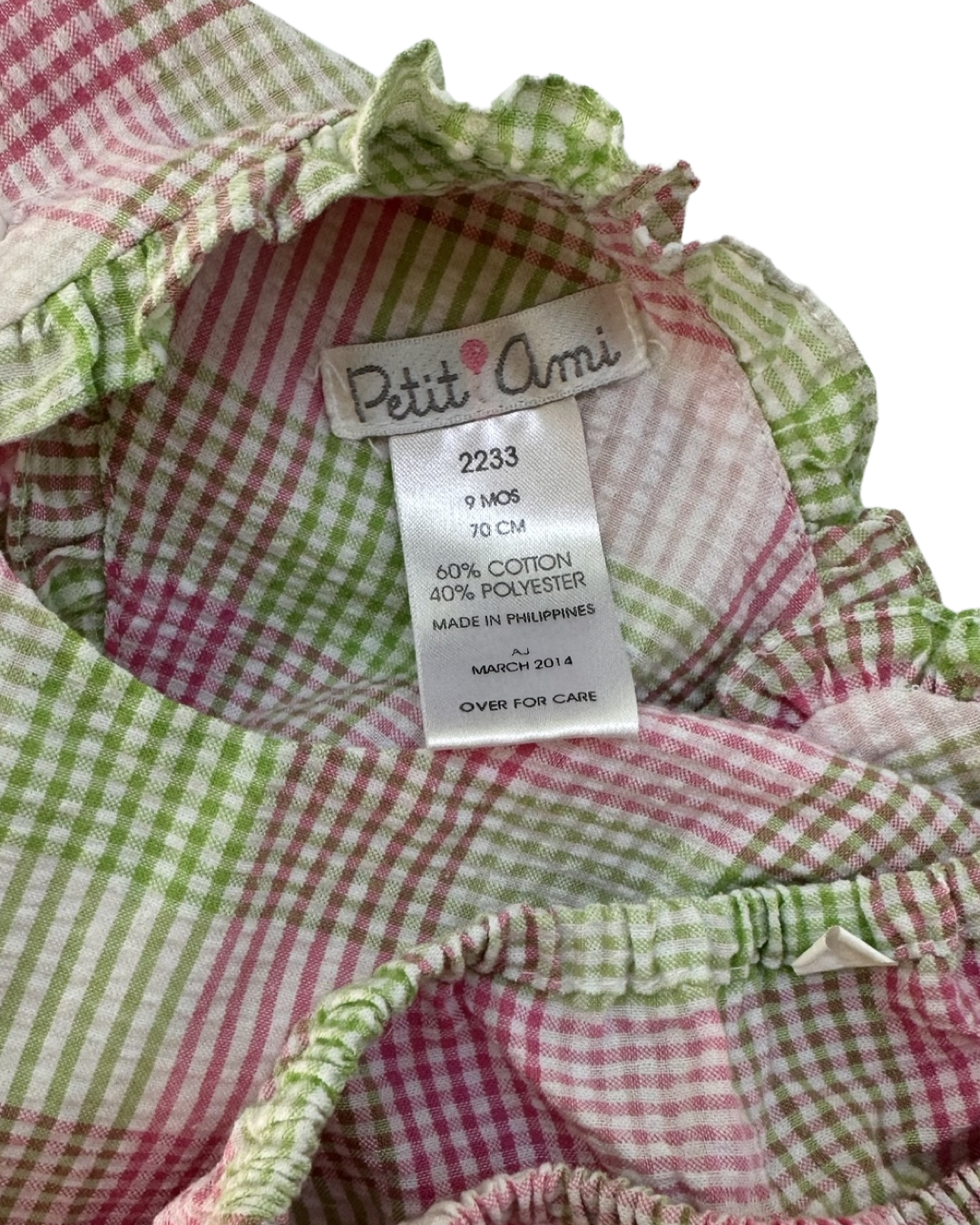 9M Baby Girl Petit Ami Pink / Green Plaid Cross Back Pinafore Top and Ruffle Bottom Bloomers