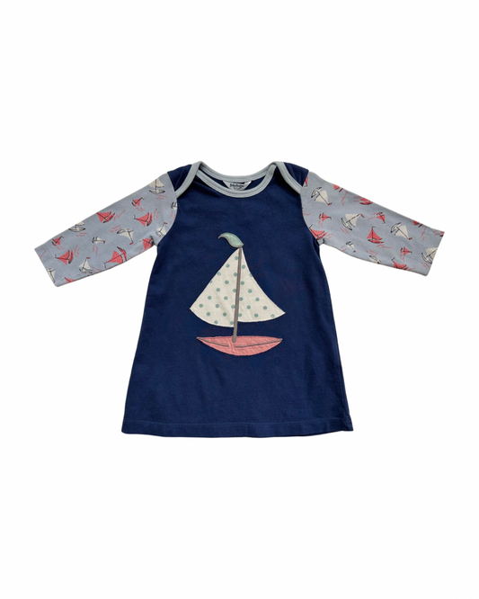 3-6M Baby Girl Baby Boden Dusty Blue Sailboat Dress