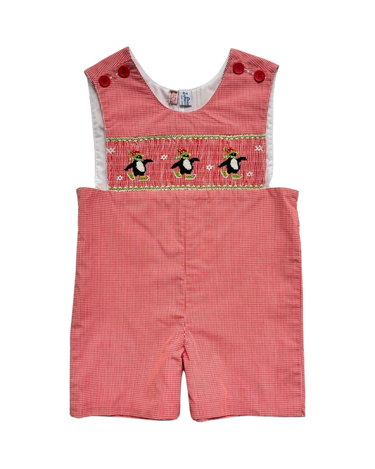 2T Toddler Boy Orient Express Red Smocked Penguin Shortall