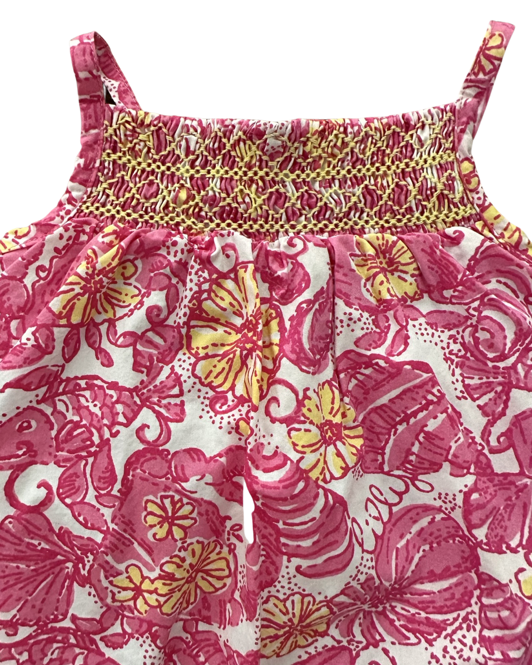 6-12M Baby Girl Lilly Pulitzer Smocked Pink Crab / Seashell / Fish Dress with Bloomers