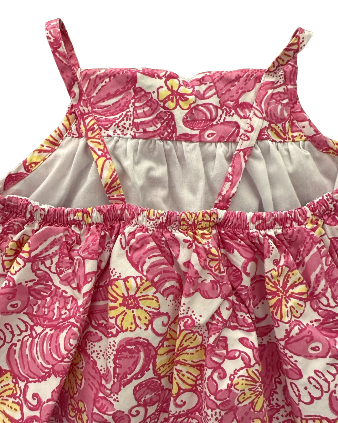 6-12M Baby Girl Lilly Pulitzer Smocked Pink Crab / Seashell / Fish Dress with Bloomers