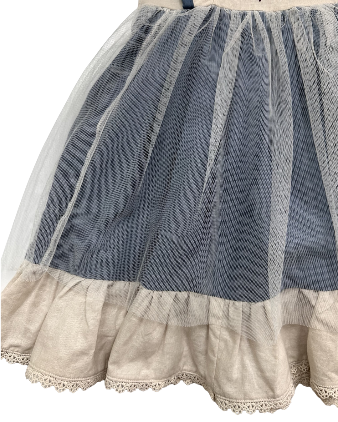 4T Toddler Girl Only Little Once Flutter Sleeve Tulle Dress with Floral Embroidered Top