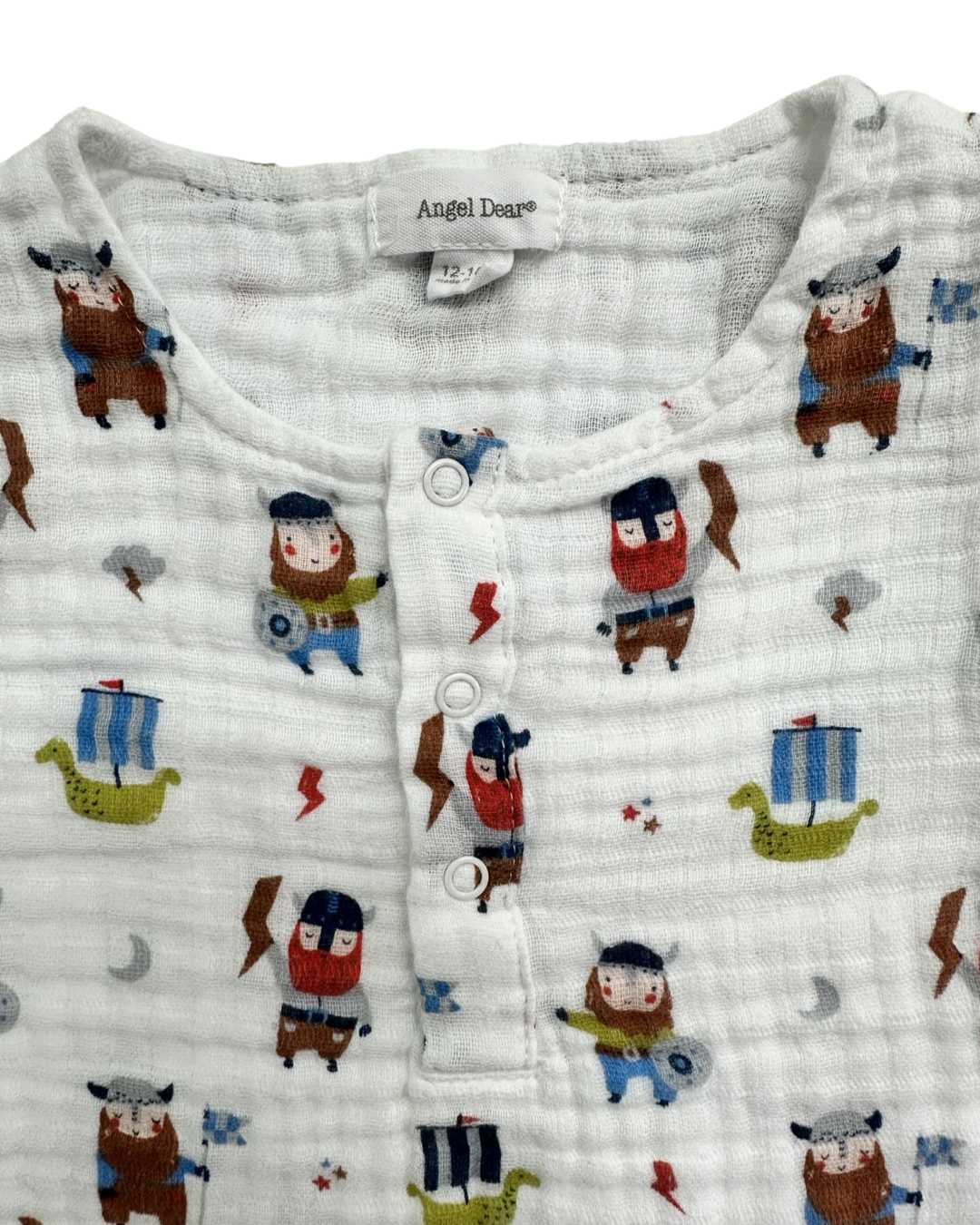 12M-18M Baby Boy Angel Dear Vikings Muslin Romper