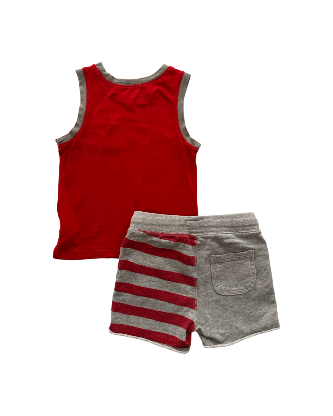 18M-24M Baby Boy American Flag Shorts and Old Navy Red Tank Top