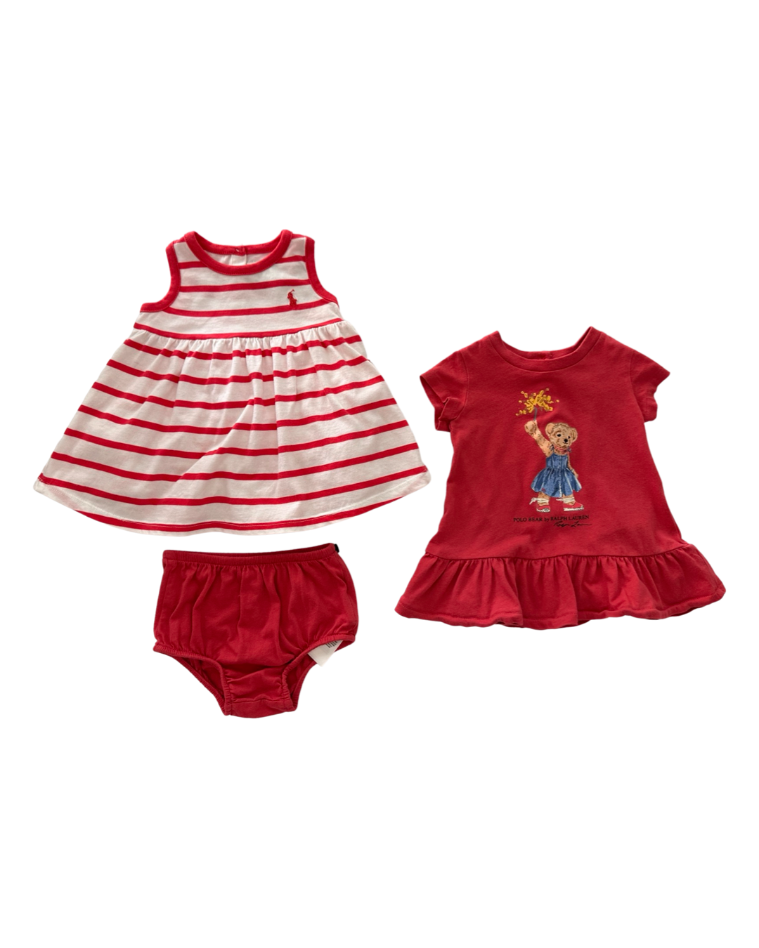 3M Baby Girl Ralph Lauren Red Patriotic Bear Dress & Striped Dress