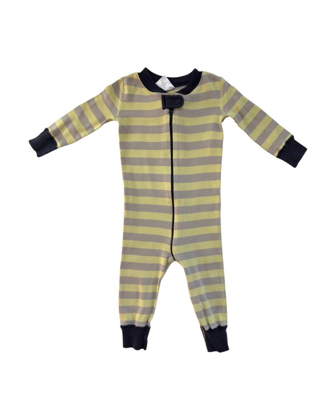 9M-12M Baby Boy Hanna Andersson Organic Cotton Citrus Yellow and Gray Striped Zippered Sleeper PJs