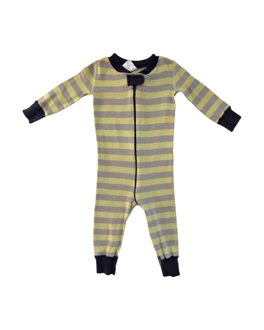 9M-12M Baby Boy Hanna Andersson Organic Cotton Citrus Yellow and Gray Striped Zippered Sleeper PJs