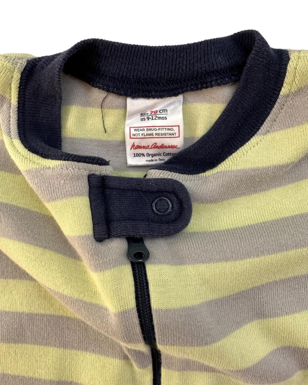 9M-12M Baby Boy Hanna Andersson Organic Cotton Citrus Yellow and Gray Striped Zippered Sleeper PJs