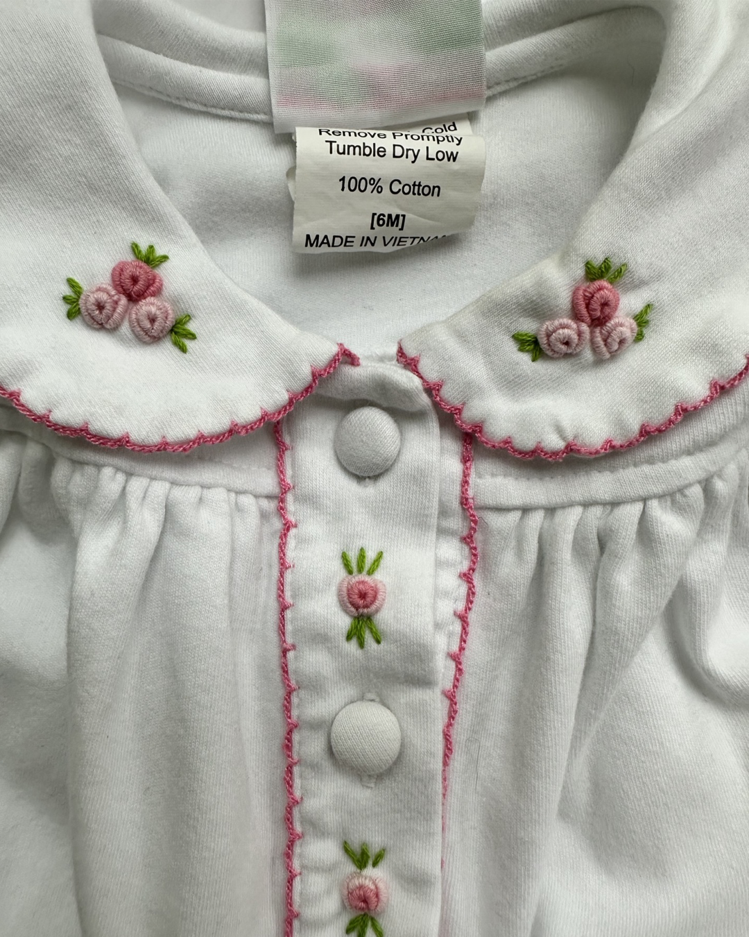 6M Baby Girl Shrimp & Grits White Dress w/ Pink Rosettes