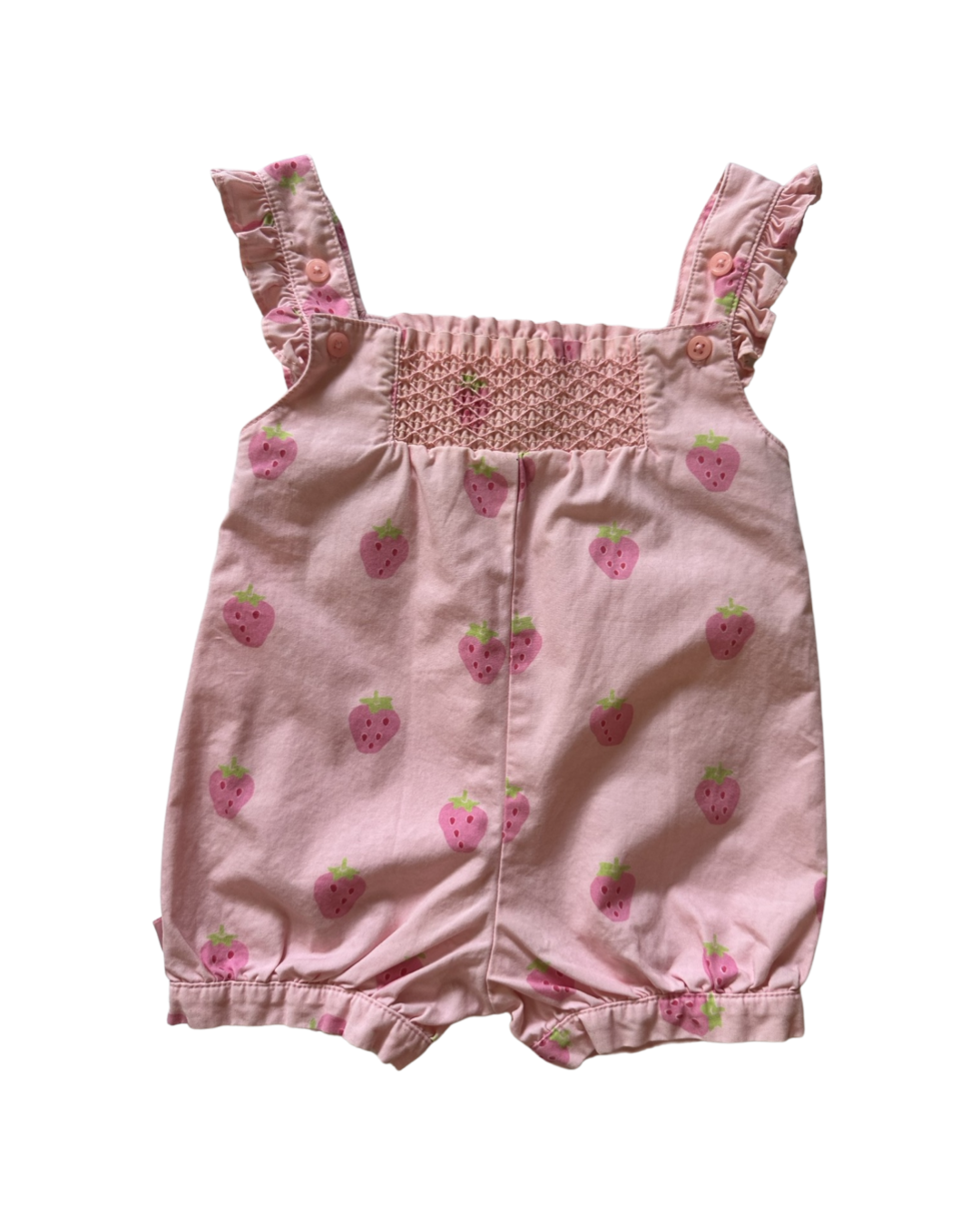 0-3M Baby Girl Gymboree Pink Strawberry Smocked Bubble Romper