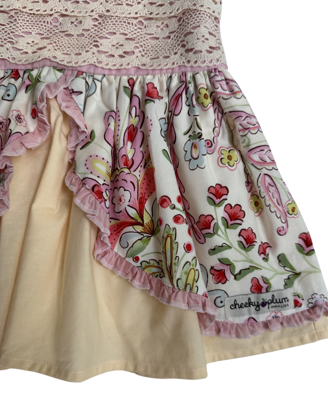 18M-24M Baby Girl Cheeky Plum Pink / Yellow Floral and Lace Pink Dress