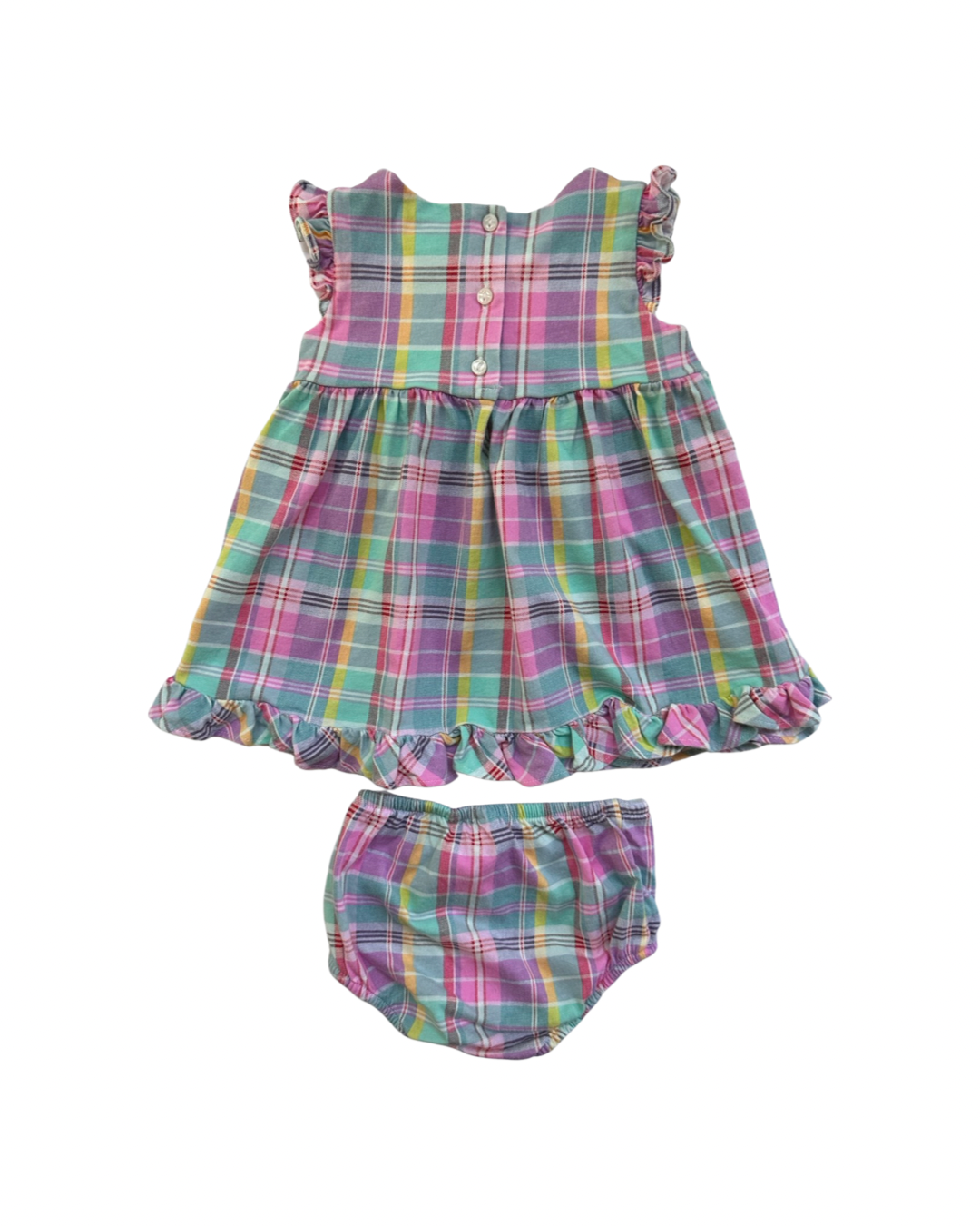 6M Baby Girl Ralph Lauren Pink & Green Plaid Ruffle Dress with Matching Bloomers
