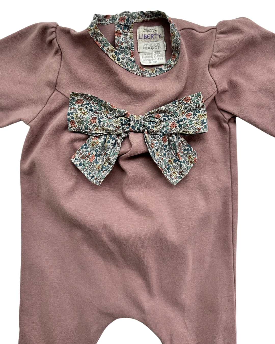 0-3M Baby Girl Mamas & Papas Mauve Sleeper w/ Floral Bow