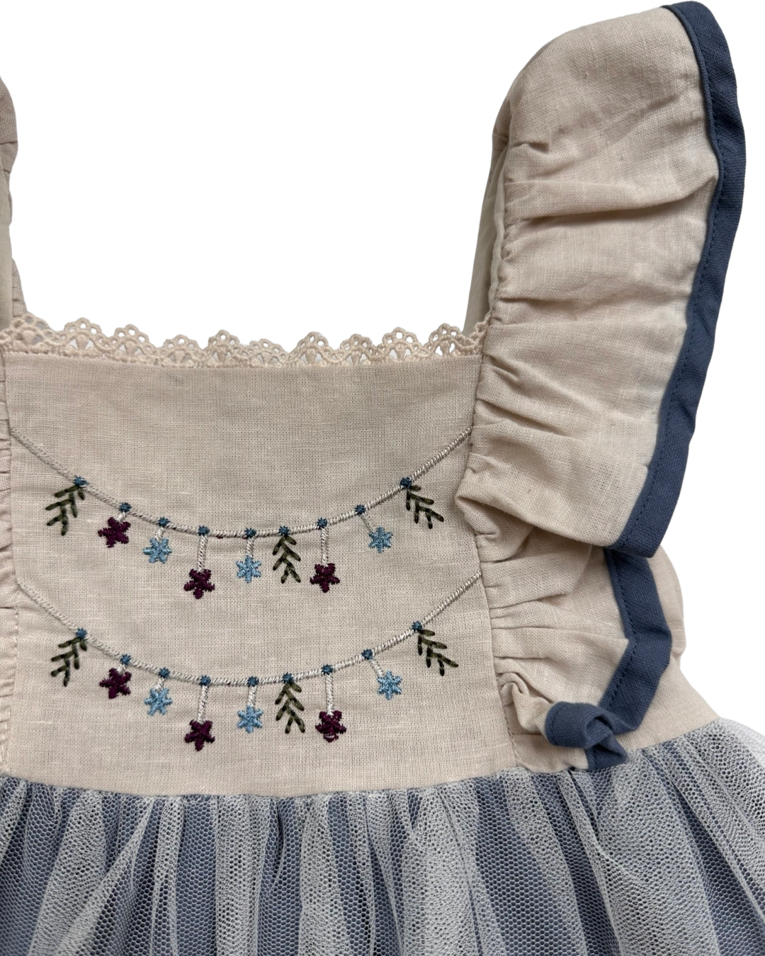 4T Toddler Girl Only Little Once Flutter Sleeve Tulle Dress with Floral Embroidered Top