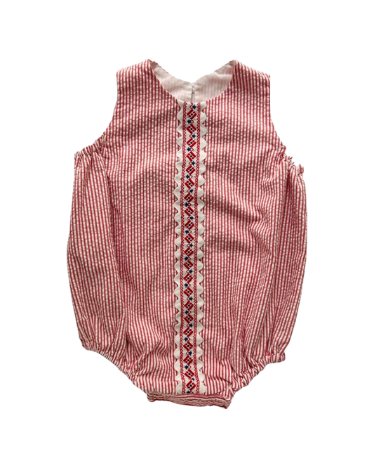 18M-24M Baby Girl Red Seersucker Bubble with Star and Flag Ric Rac Detail