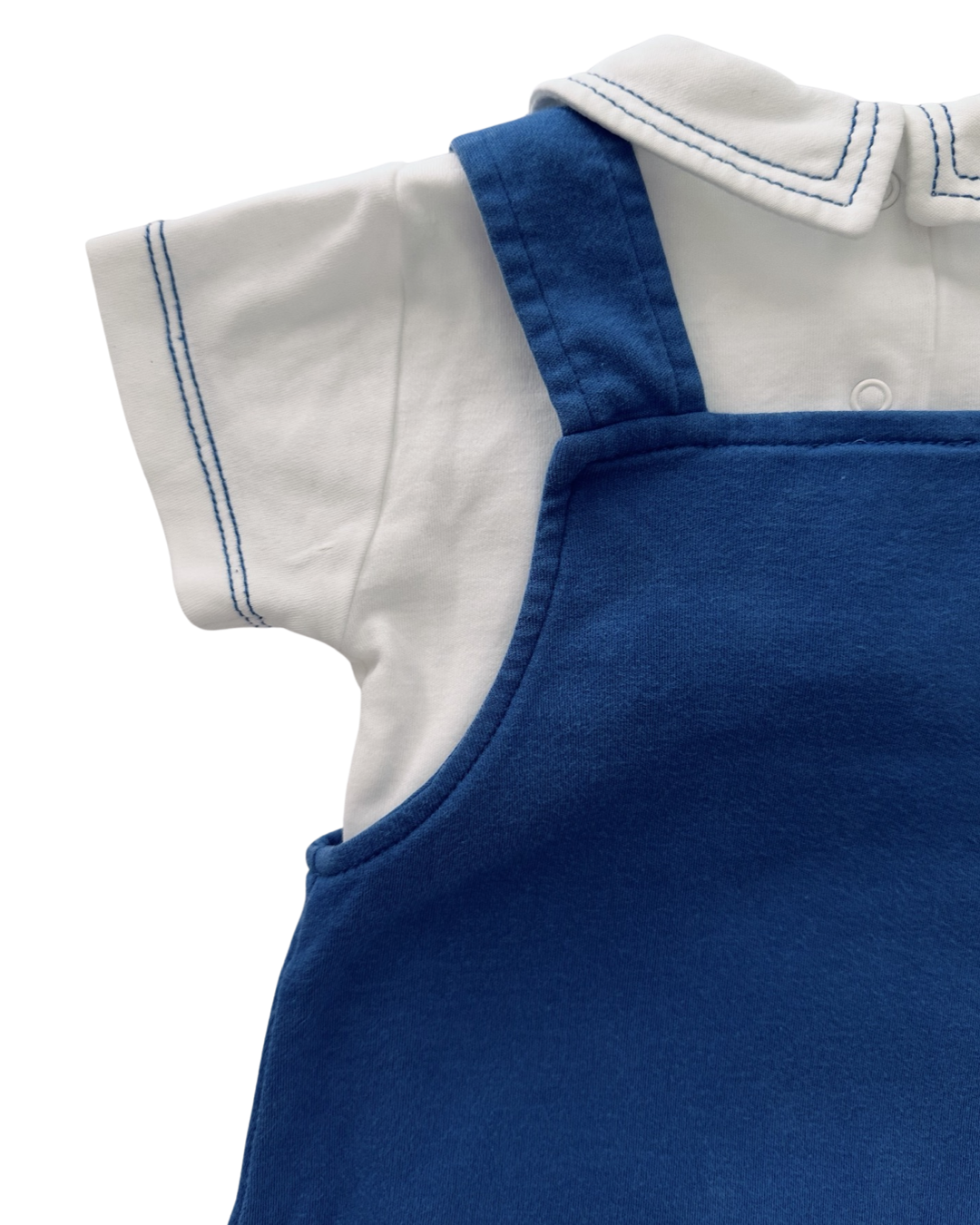 6-9M Baby Boy Kissy Kissy 2Pc Blue Sailboat Romper with Collared White Undershirt Onesie