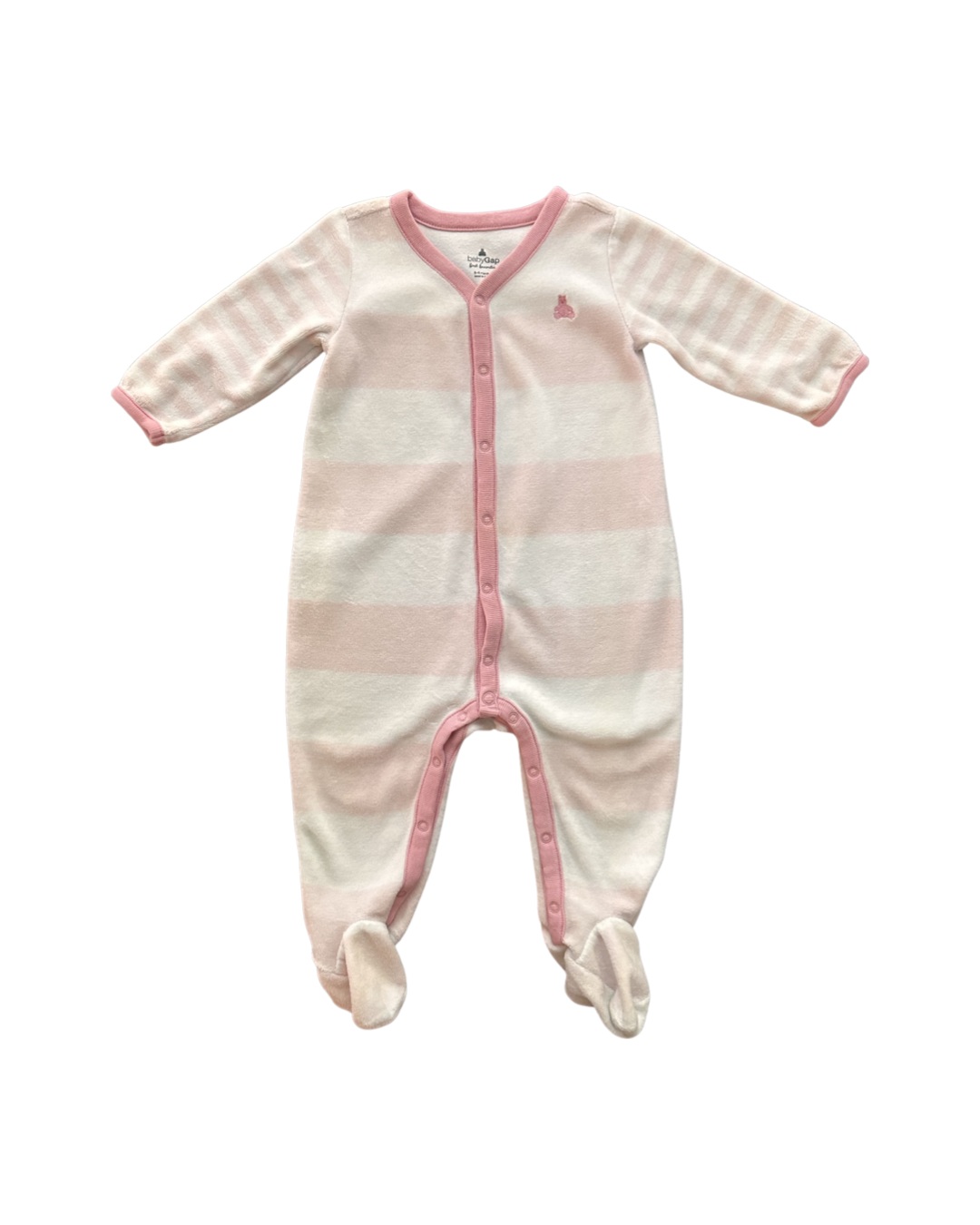 6-9M Baby Girl Baby Gap Pink and White Striped Terry Sleeper