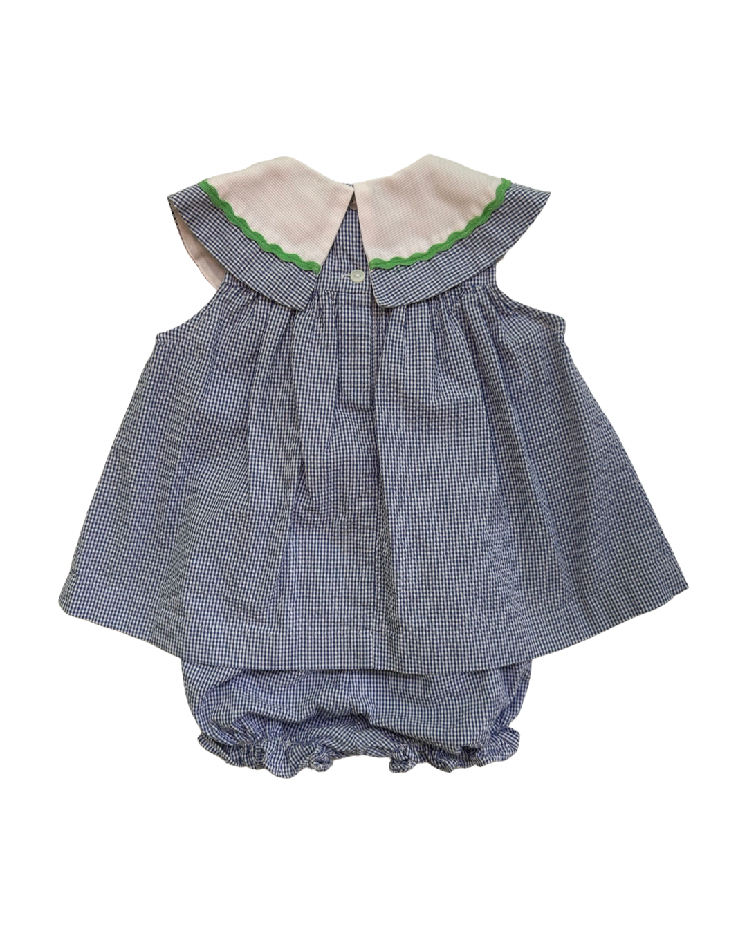 6-9M Baby Girl Blue Butterfly Seersucker Dress with Matching Bloomers