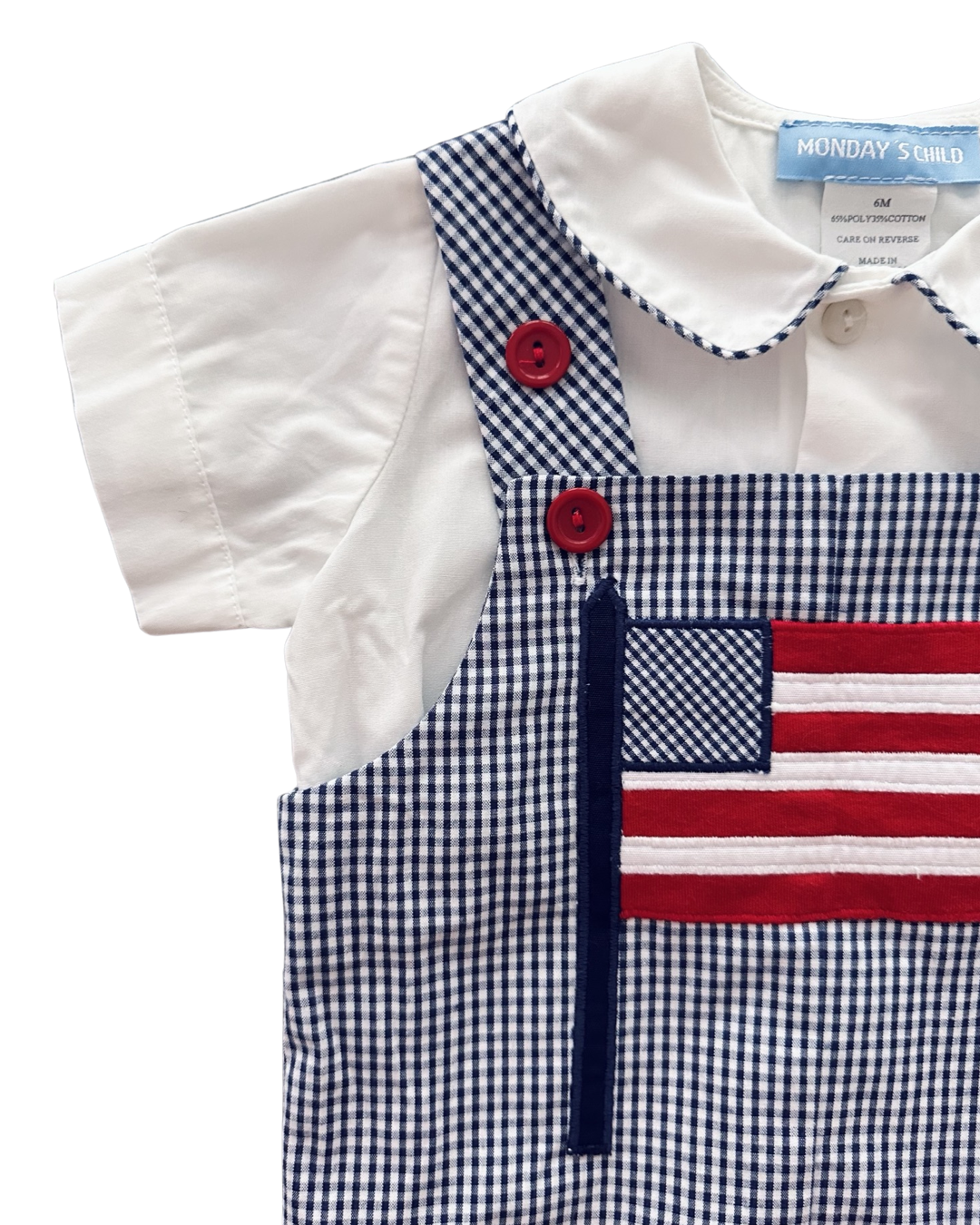 6M Baby Boy Mondays Child Boutique Blue Gingham American Flag Romper