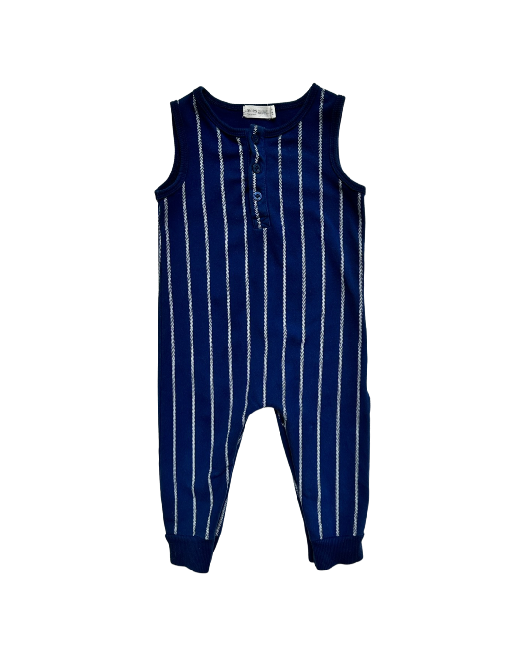 12M Baby Boy Navy Miles Baseball Thread Romper