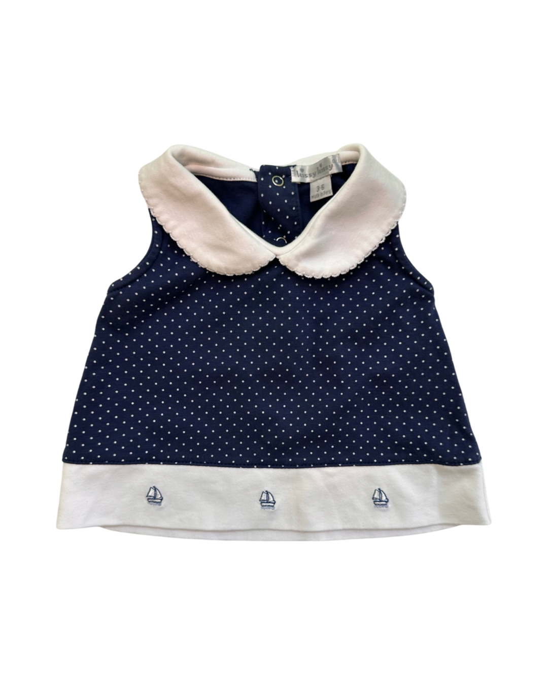 3-6M Baby Girl Kissy Kissy Navy / White Polka Dot Sailboat 2pc Set