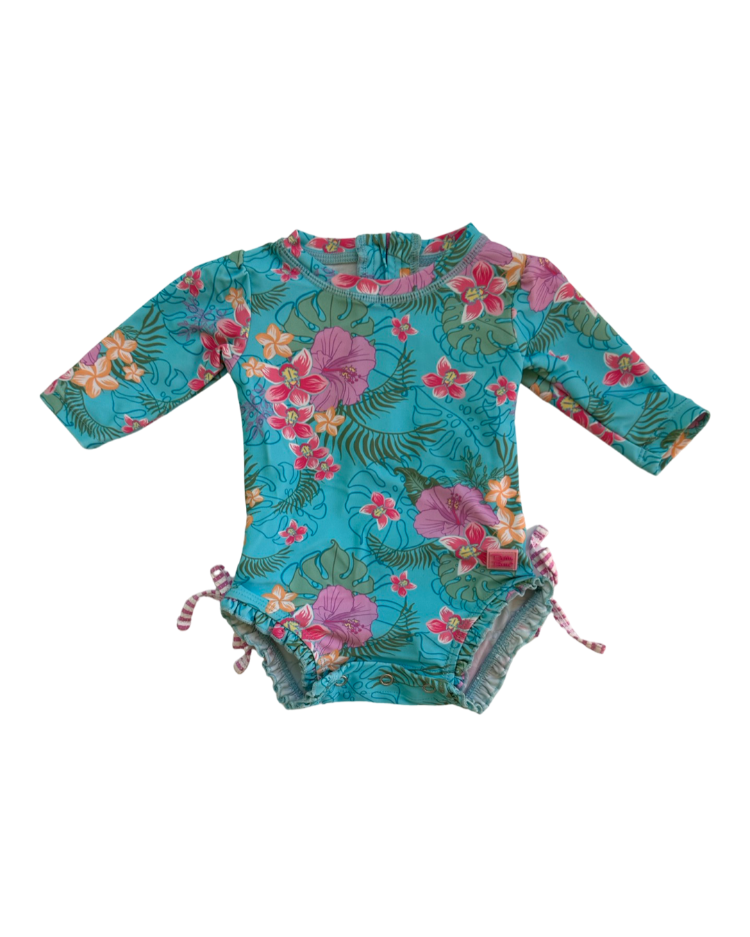 0-3M Baby Girl Hawaiian Print Rufflebutts RashGuard Swim Suit