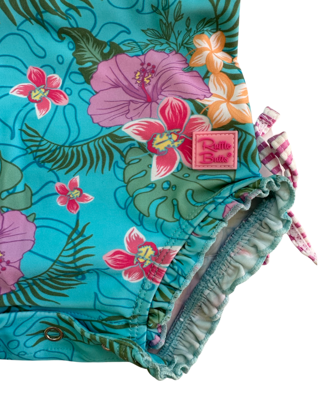 0-3M Baby Girl Hawaiian Print Rufflebutts RashGuard Swim Suit