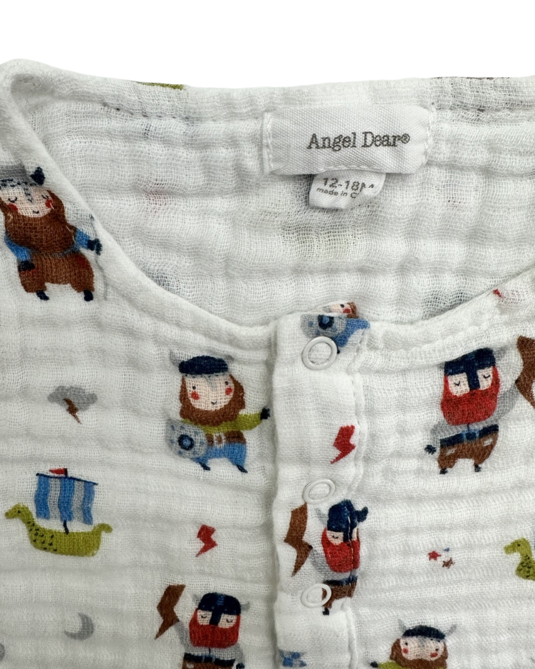 12M-18M Baby Boy Angel Dear Vikings Muslin Romper