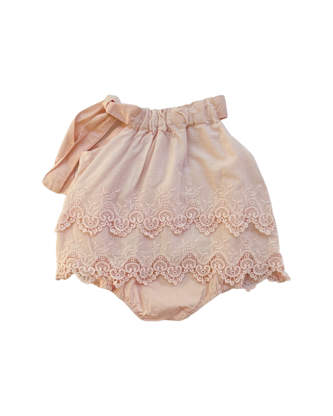 12M Baby Girl Light Pink Eyelet Lace Bubble