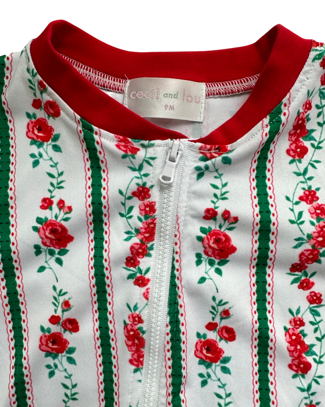 9M Baby Girl Cecil and Lou Red Floral Christmas Sleeper PJs