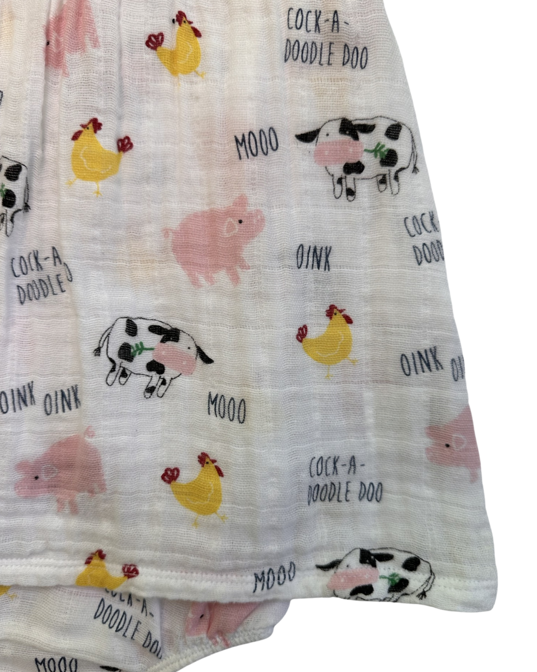 9M Baby -12M Baby Girl Mud Pie Farm Animal Muslin Dress w/ Bloomers
