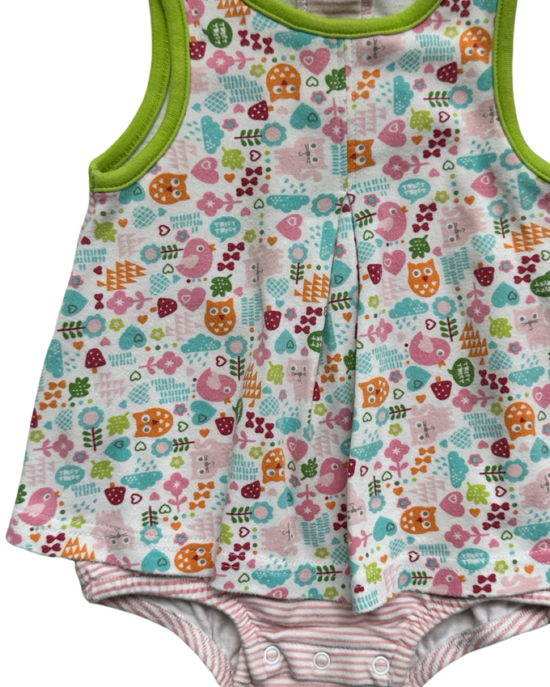6M Baby Girl Zutano Vintage Cat Owl Bird Onesie Dress