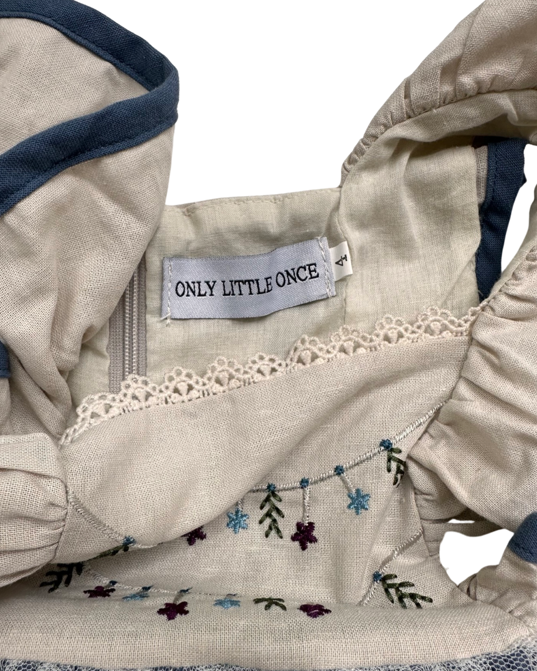 4T Toddler Girl Only Little Once Flutter Sleeve Tulle Dress with Floral Embroidered Top