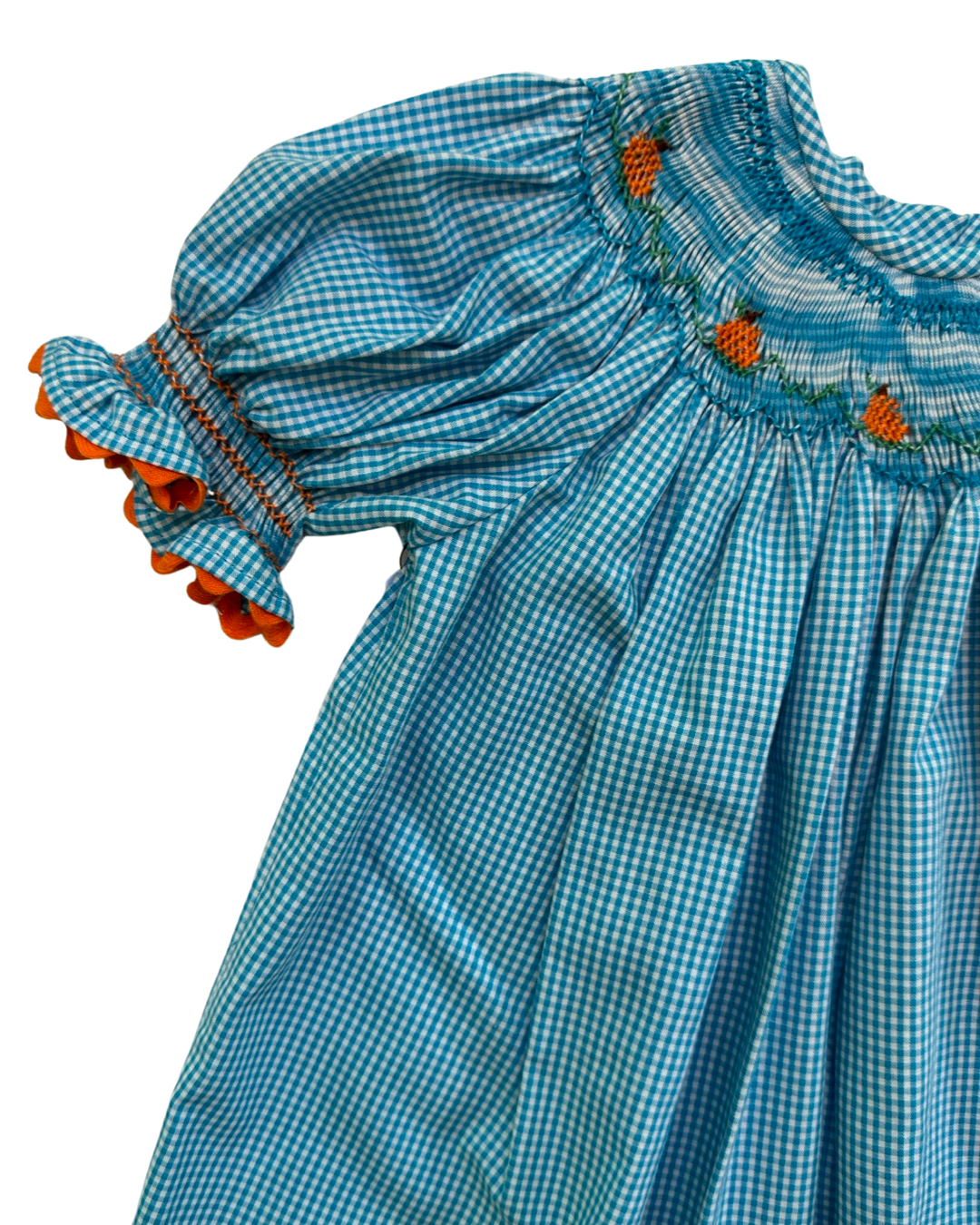 12M Baby Girl Blue Gingham Smocked Pumpkin Dress