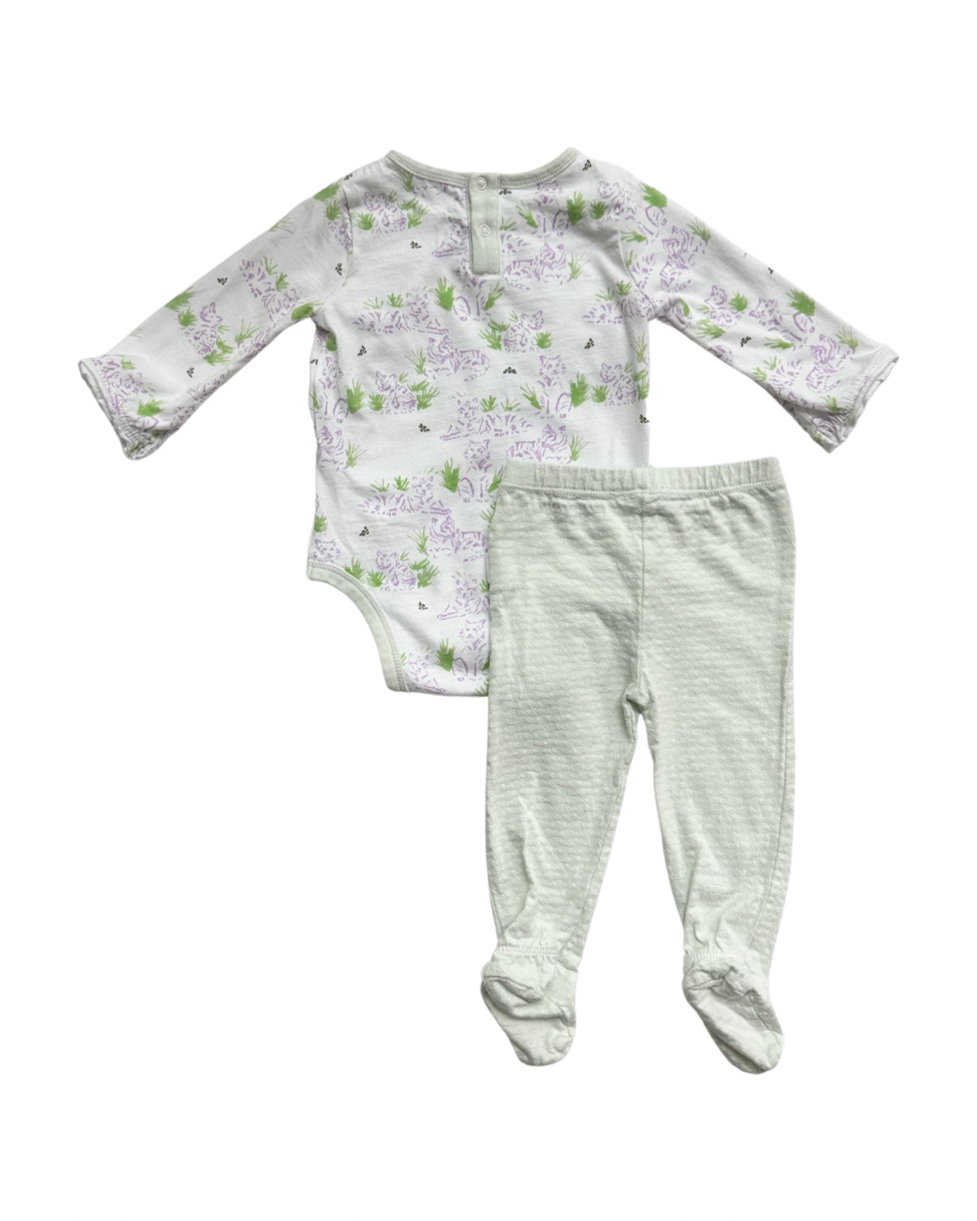 3-6M Baby Girl Burt’s Bees Baby Mint Jogger / Tiger Onesie Set