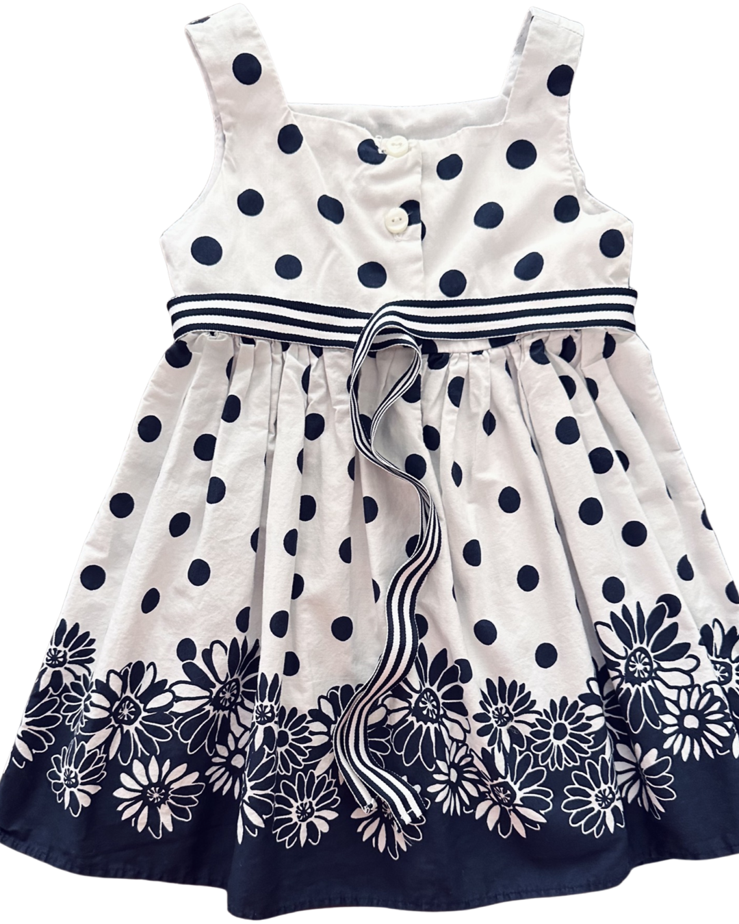 2T Toddler Girl Youngland Navy / White Floral Polkadot Dress