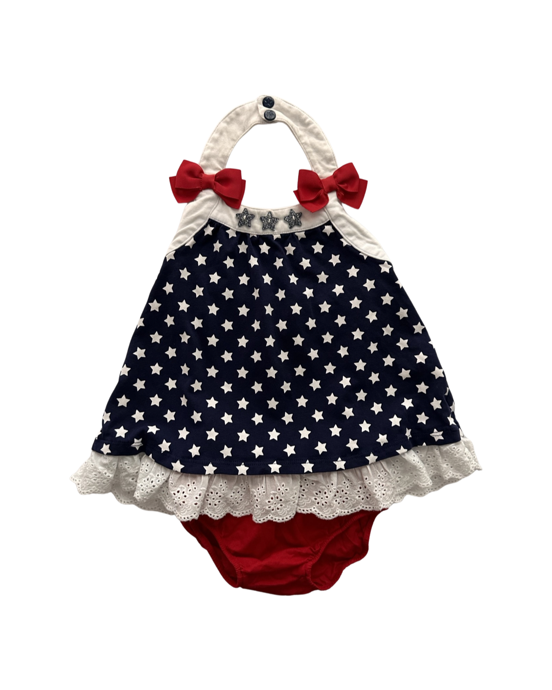 12M-18M Baby Girl American Stars Dress with Matching Red Bloomers