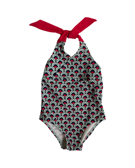 2T Toddler Girl Tea Collection  Red / Aqua Geometric One Piece Swim Suit