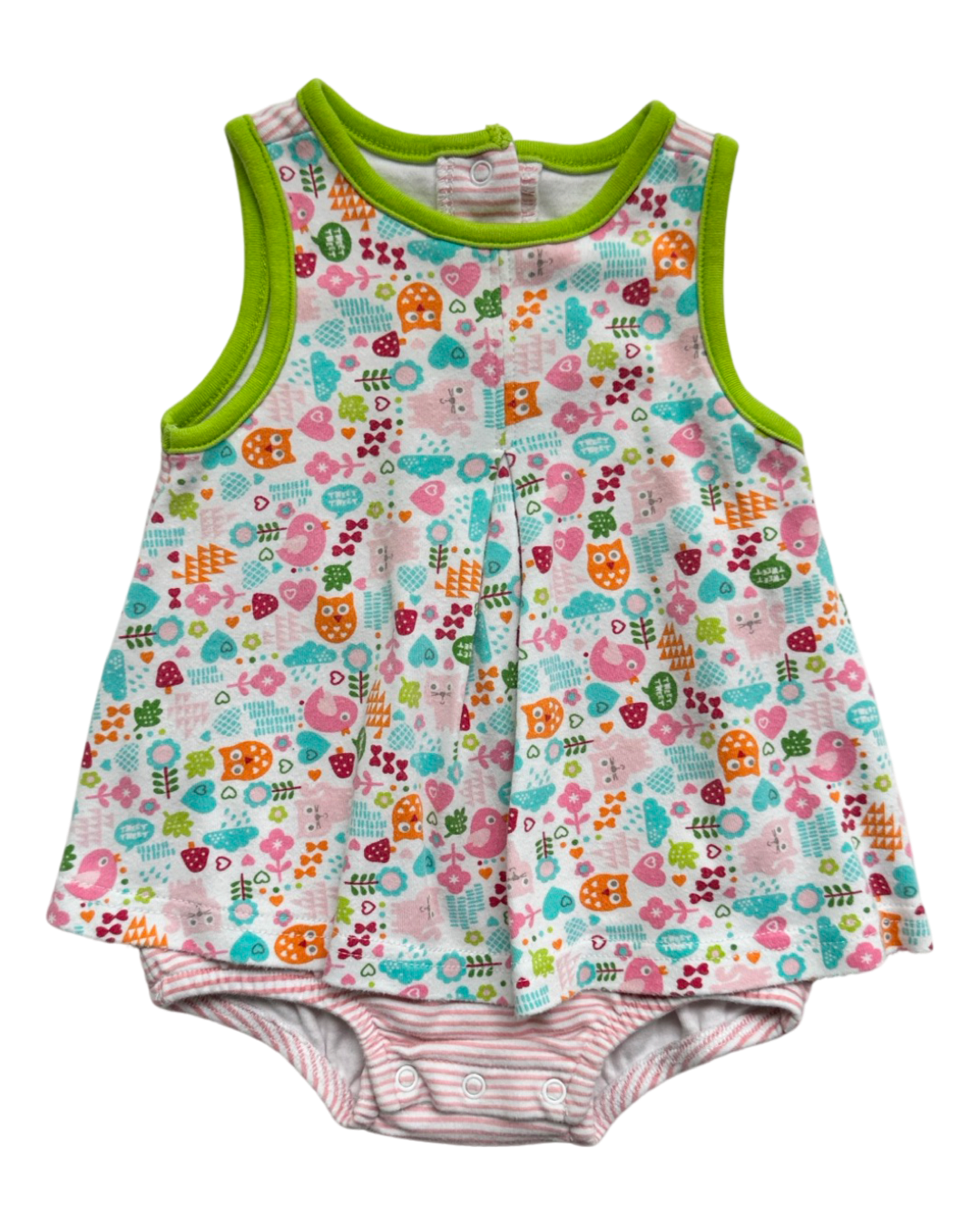 6M Baby Girl Zutano Vintage Cat Owl Bird Onesie Dress