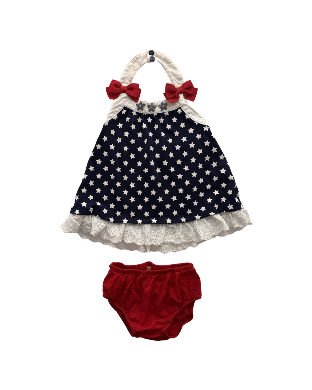 12M-18M Baby Girl American Stars Dress with Matching Red Bloomers