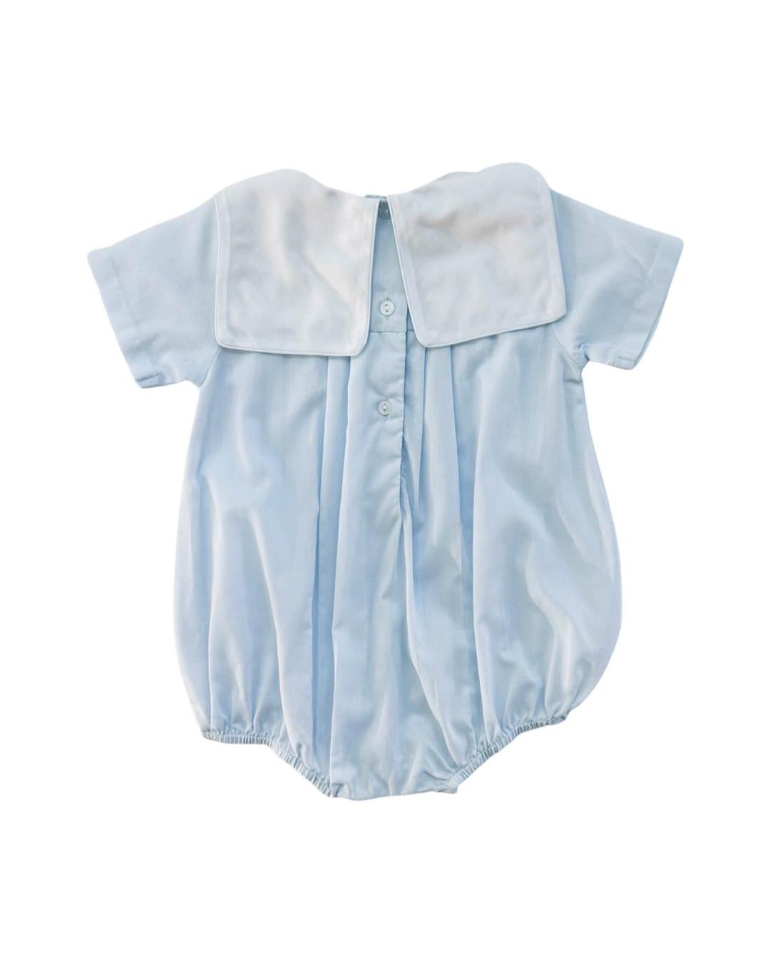 6M Baby Boy Classic Petit Ami Light Blue Bubble with Embroidered Train Collar