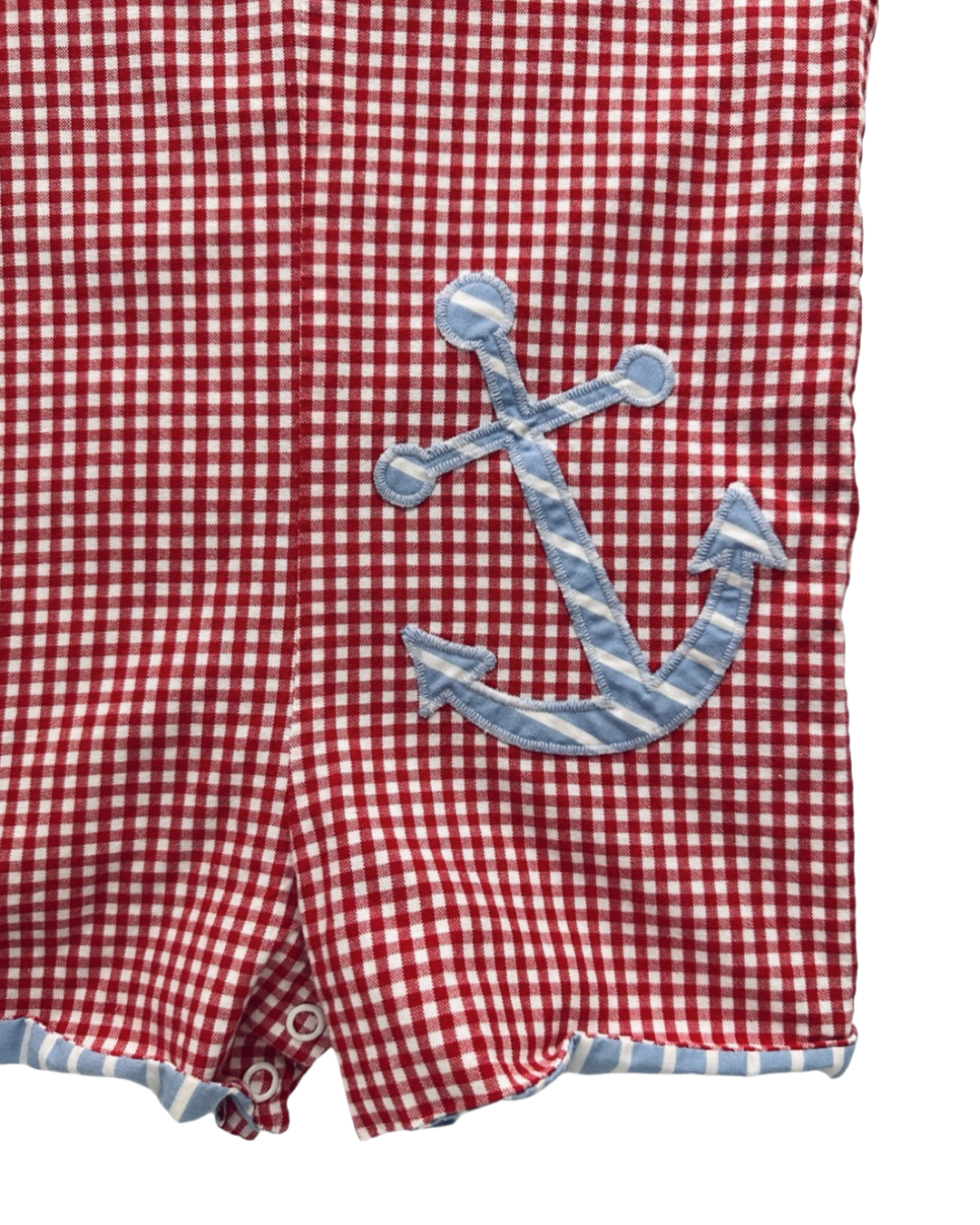 12M Baby Boy Kelly’s Kids Red Gingham Reversible Anchor Romper