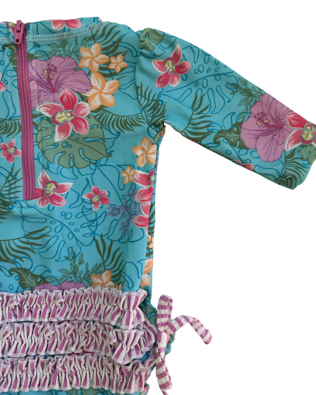 0-3M Baby Girl Hawaiian Print Rufflebutts RashGuard Swim Suit