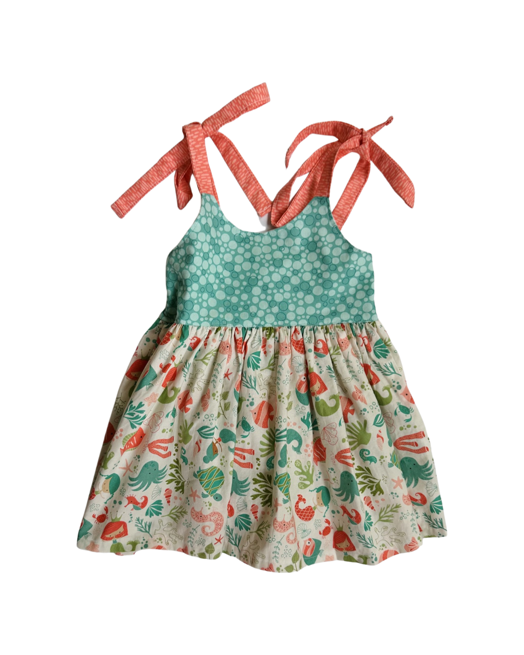 12M-18M Baby Girl Boutique Mermaid Sea Teal / Coral Dress