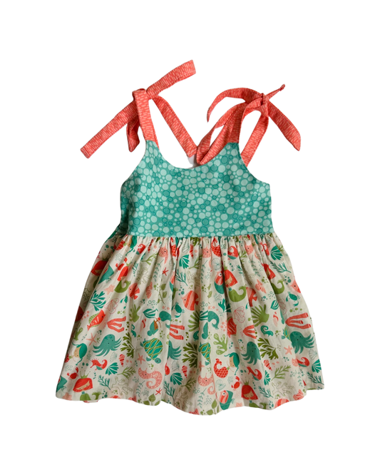 12M-18M Baby Girl Boutique Mermaid Sea Teal / Coral Dress