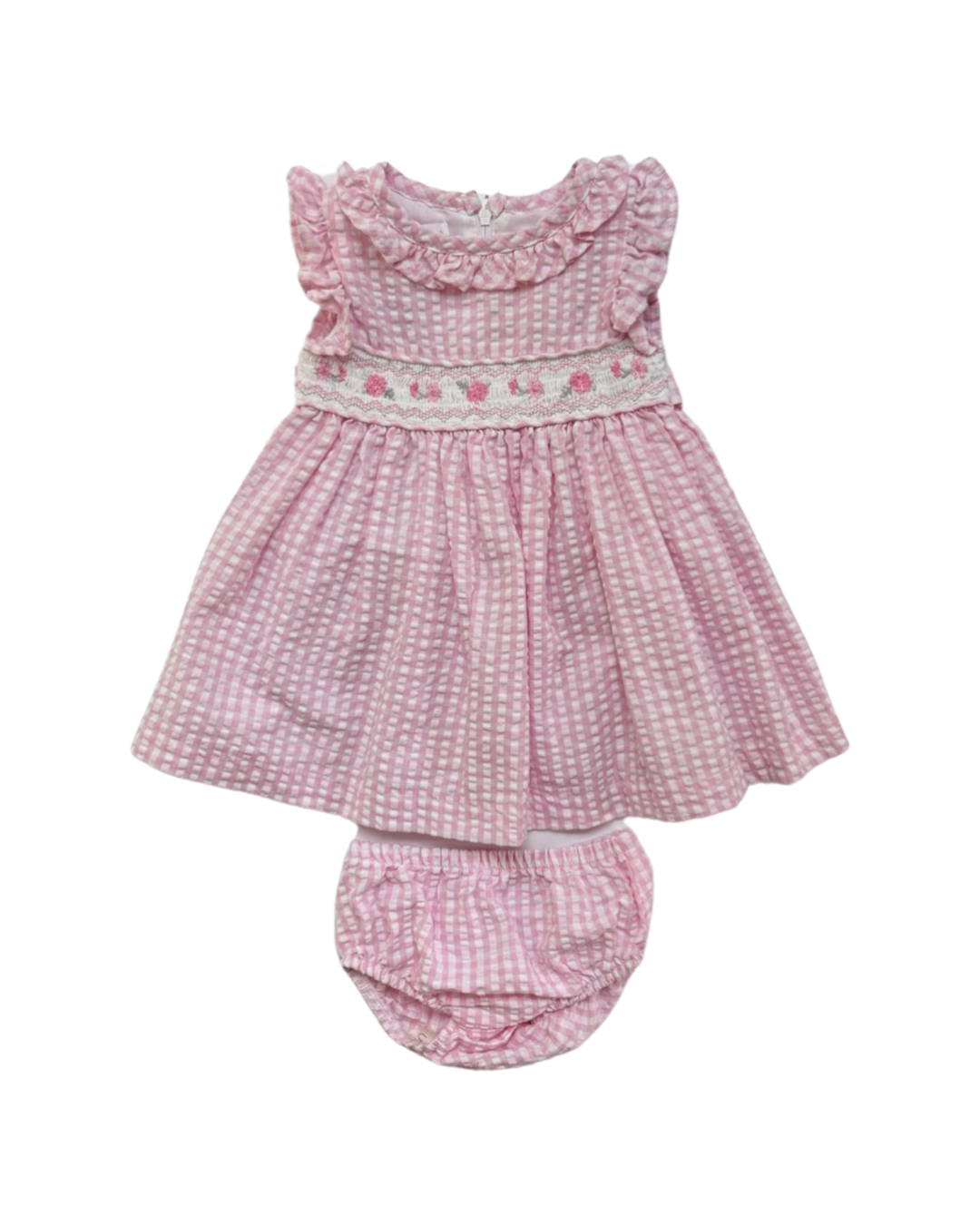 6-9M Baby Girl Pink Gingham Bonnie Baby Smocked Floral Dress with Bloomers