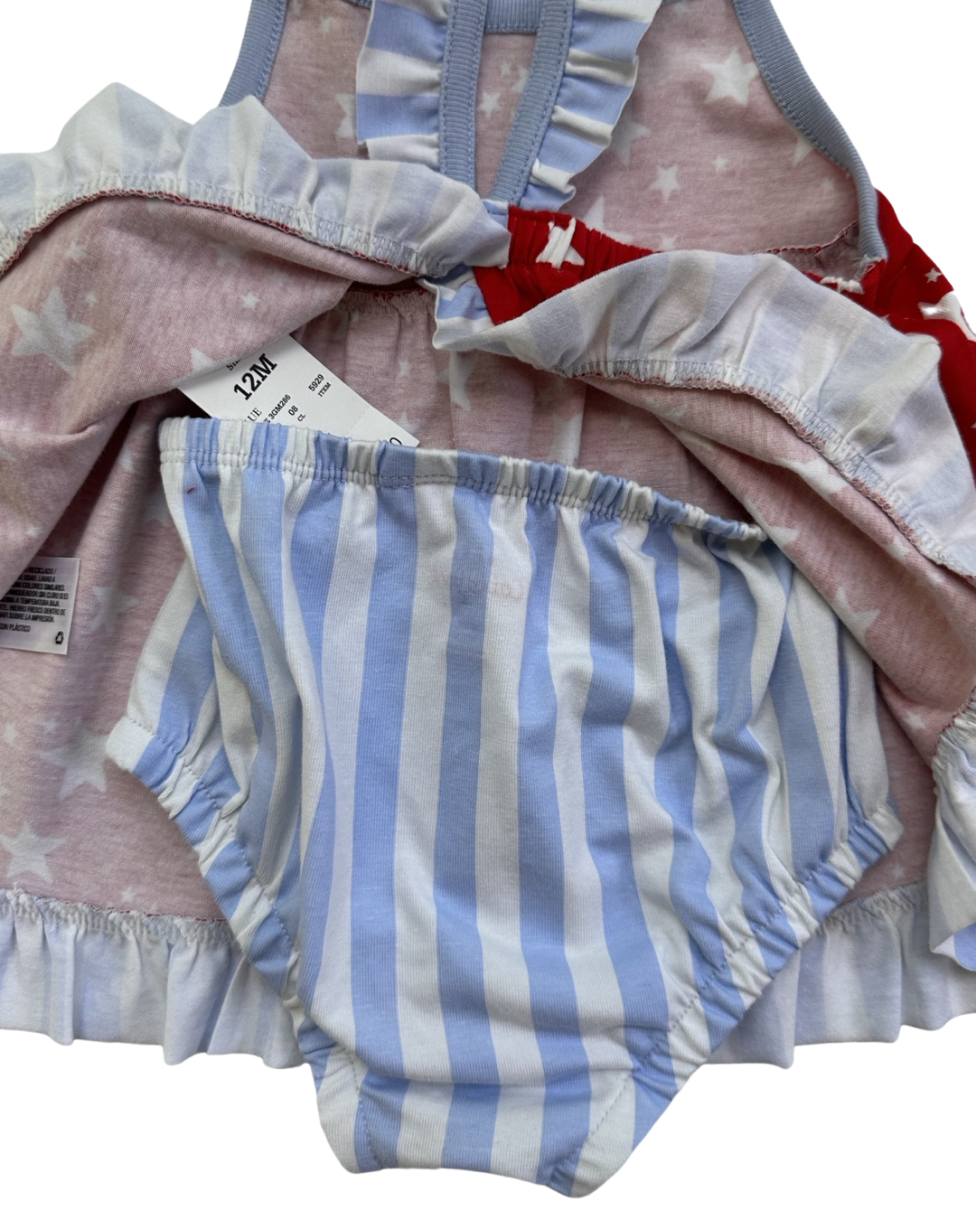 12M Baby Girl Born to Sparkle Patriotic Cat & Jack Dress and Bubble Set