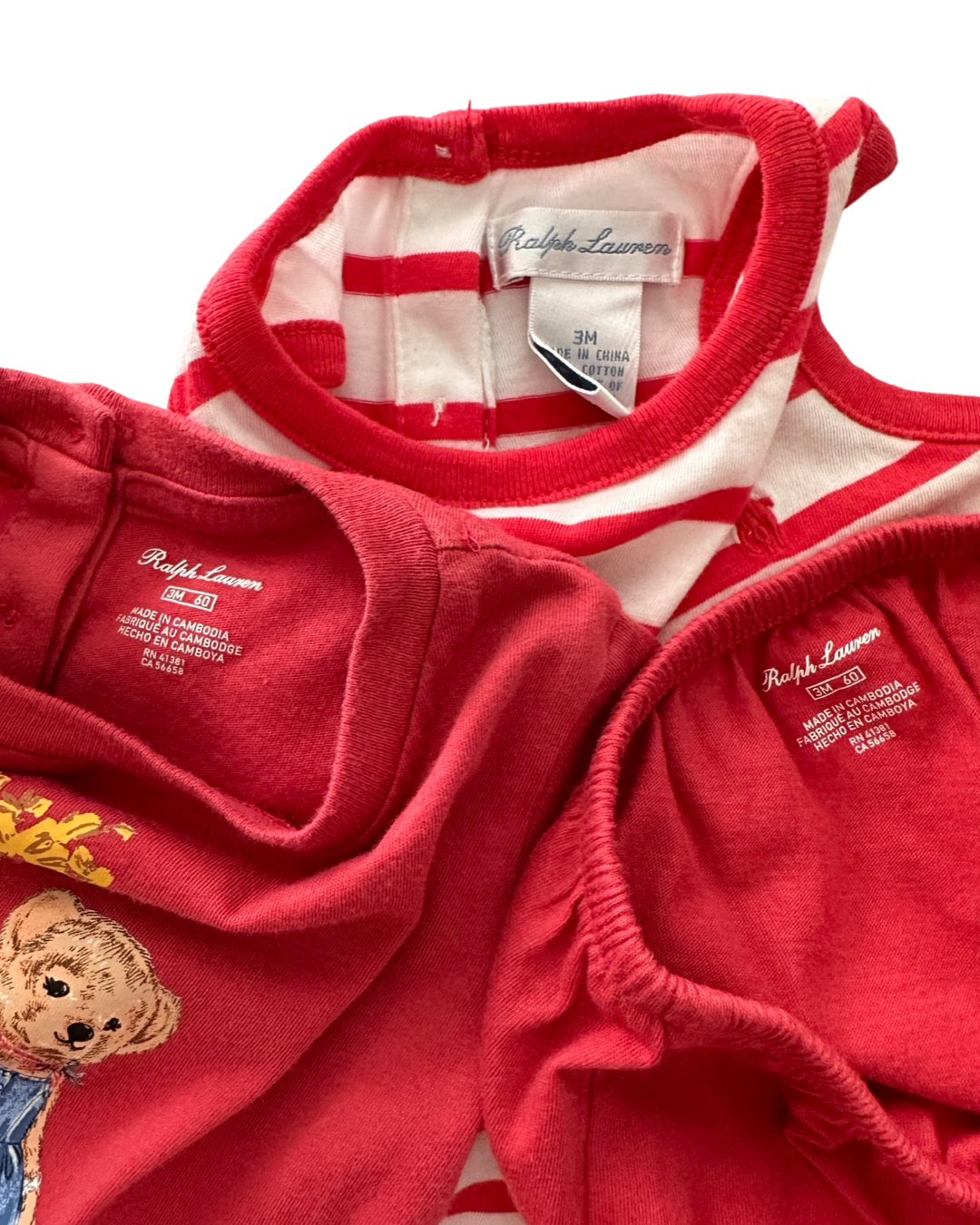 3M Baby Girl Ralph Lauren Red Patriotic Bear Dress & Striped Dress